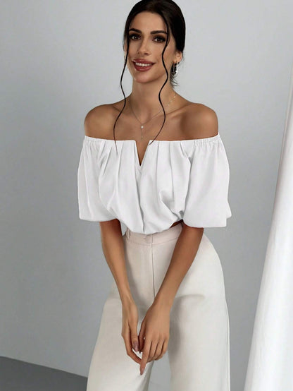 V-Neck Puff Sleeve Blouse