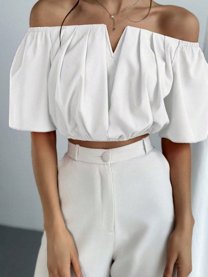 V-Neck Puff Sleeve Blouse
