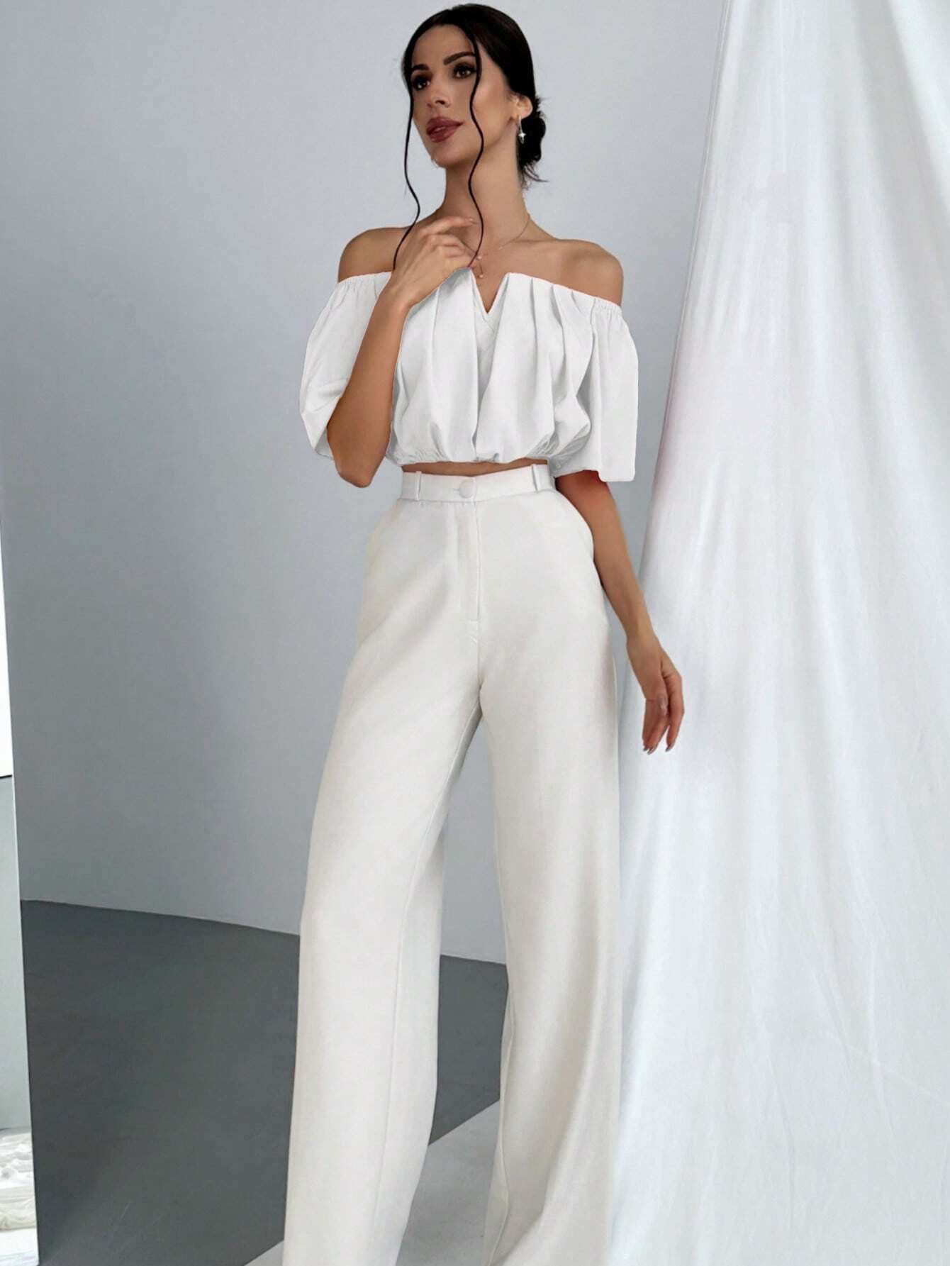 V-Neck Puff Sleeve Blouse