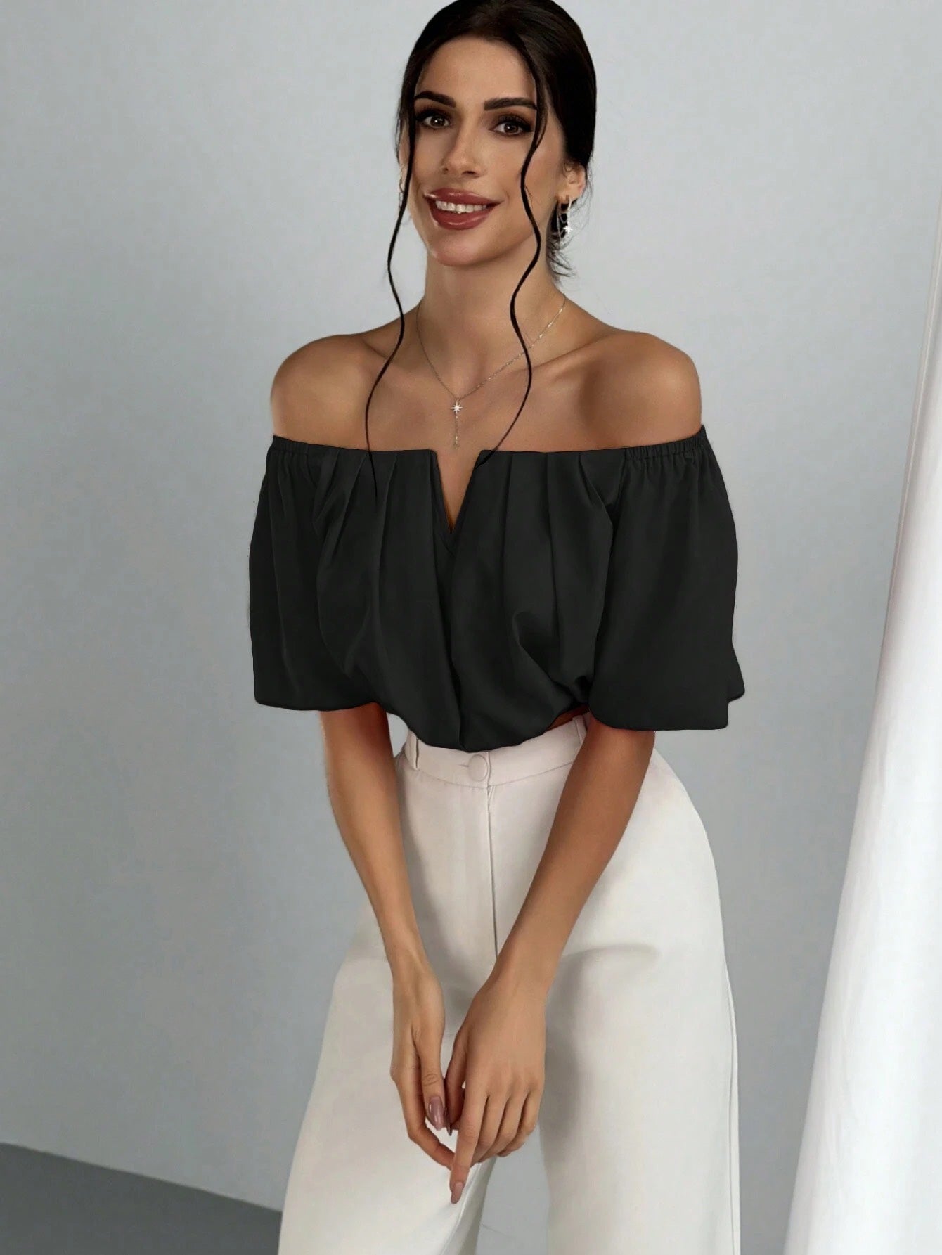 V-Neck Puff Sleeve Blouse