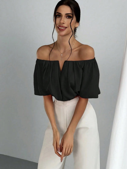 V-Neck Puff Sleeve Blouse