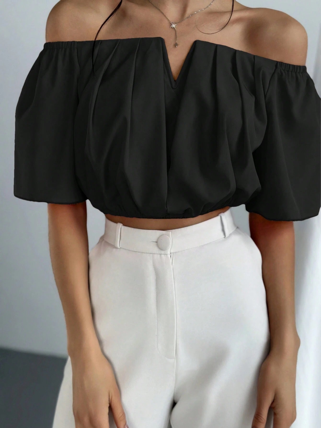 V-Neck Puff Sleeve Blouse