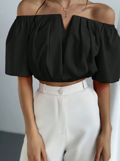 V-Neck Puff Sleeve Blouse