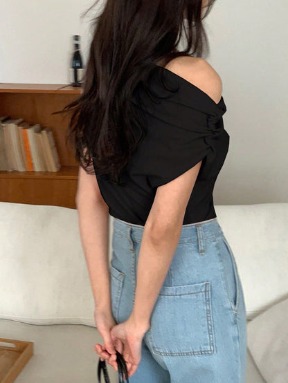 Off-Shoulder Batwing Sleeve Tee