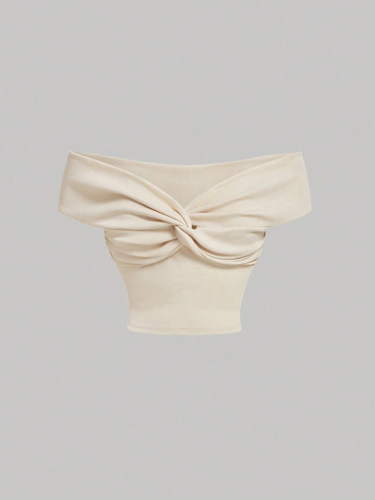 Off-Shoulder Twist Knot Crop Top | Summer Casual Slim Fit Top