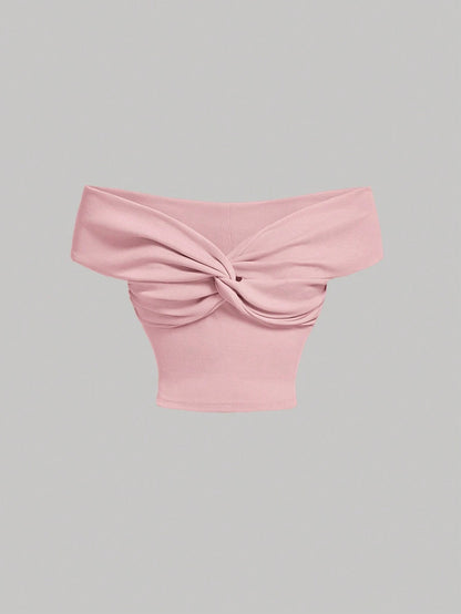 Off-Shoulder Twist Knot Crop