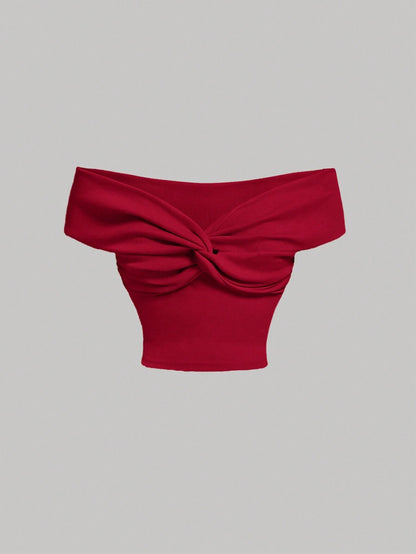 Off-Shoulder Twist Knot Crop