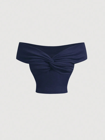 Off-Shoulder Twist Knot Crop
