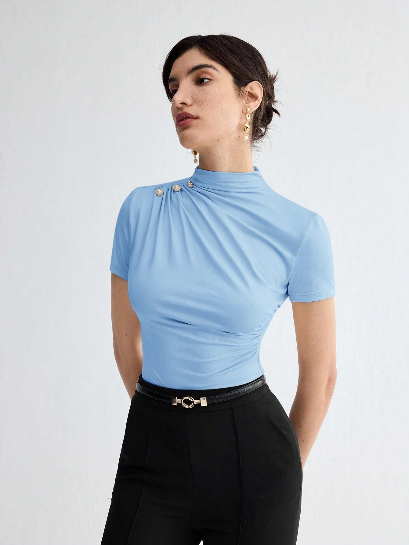 Pleated Elegant Short Sleeve Top