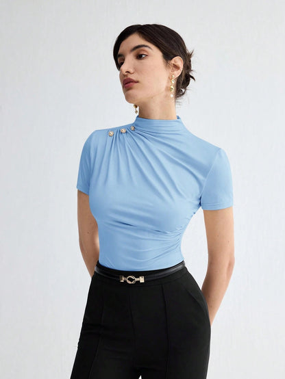 Pleated Elegant Short Sleeve Top