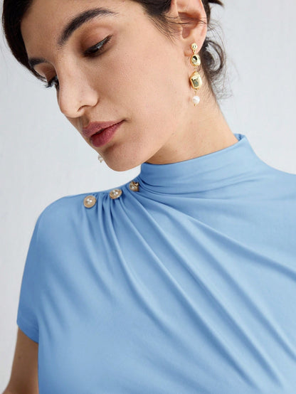 Pleated Elegant Short Sleeve Top