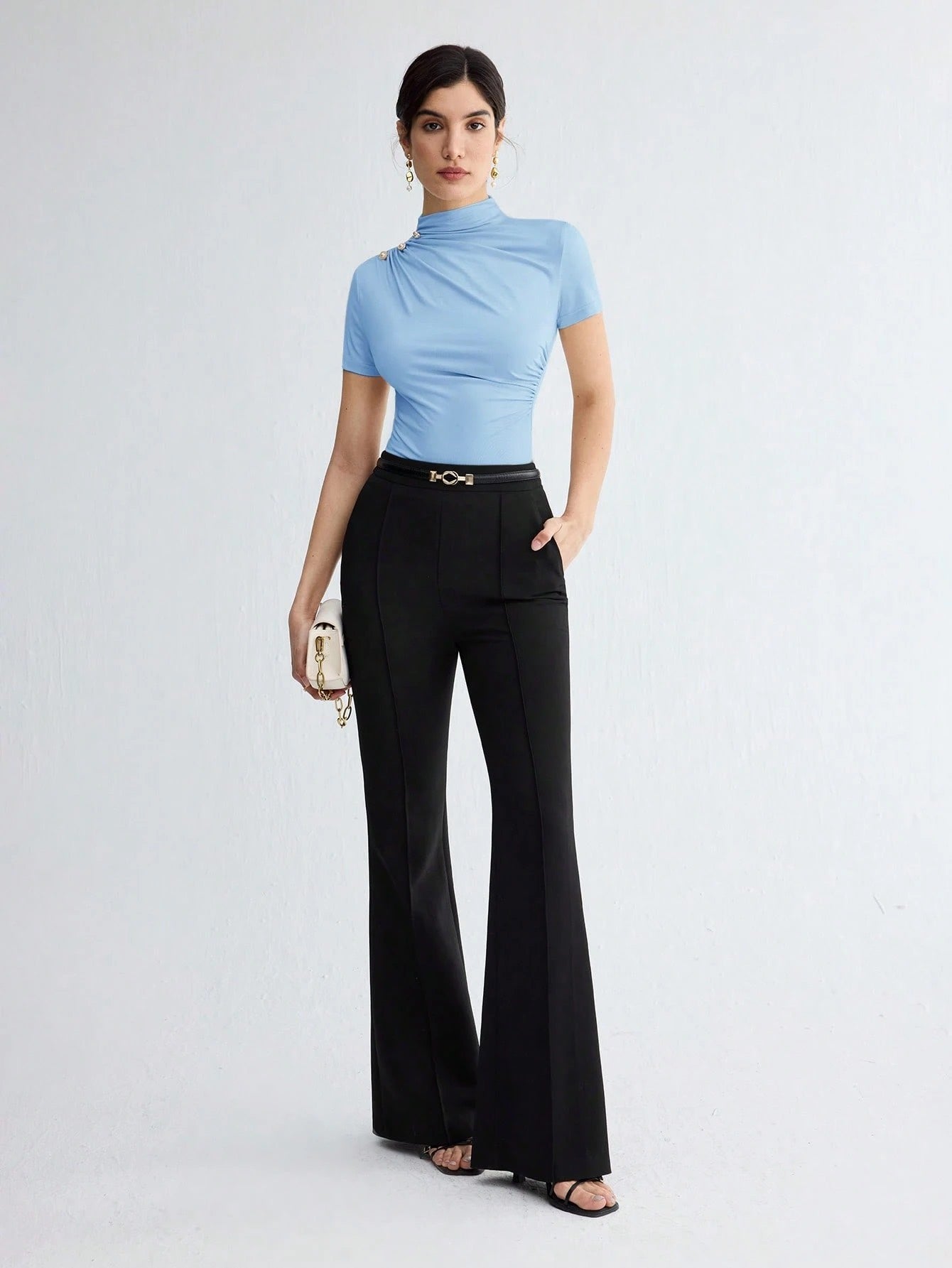 Pleated Elegant Short Sleeve Top