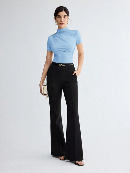 Pleated Elegant Short Sleeve Top