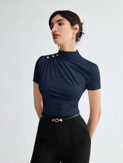 Pleated Elegant Short Sleeve Top