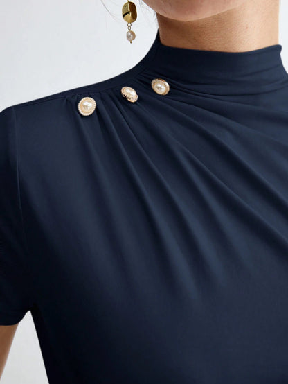 Pleated Elegant Short Sleeve Top