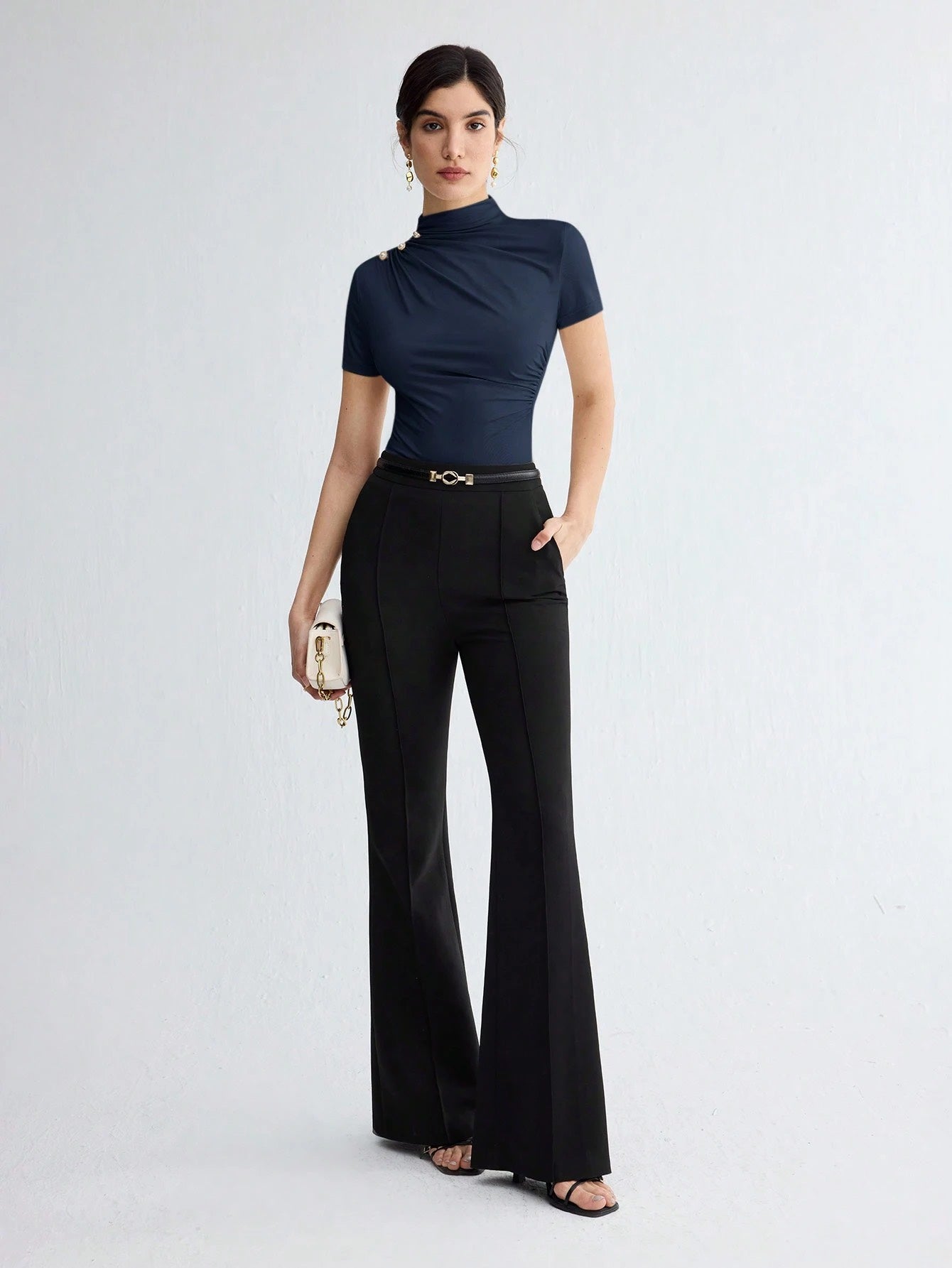 Pleated Elegant Short Sleeve Top