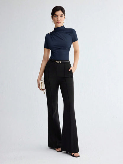 Pleated Elegant Short Sleeve Top