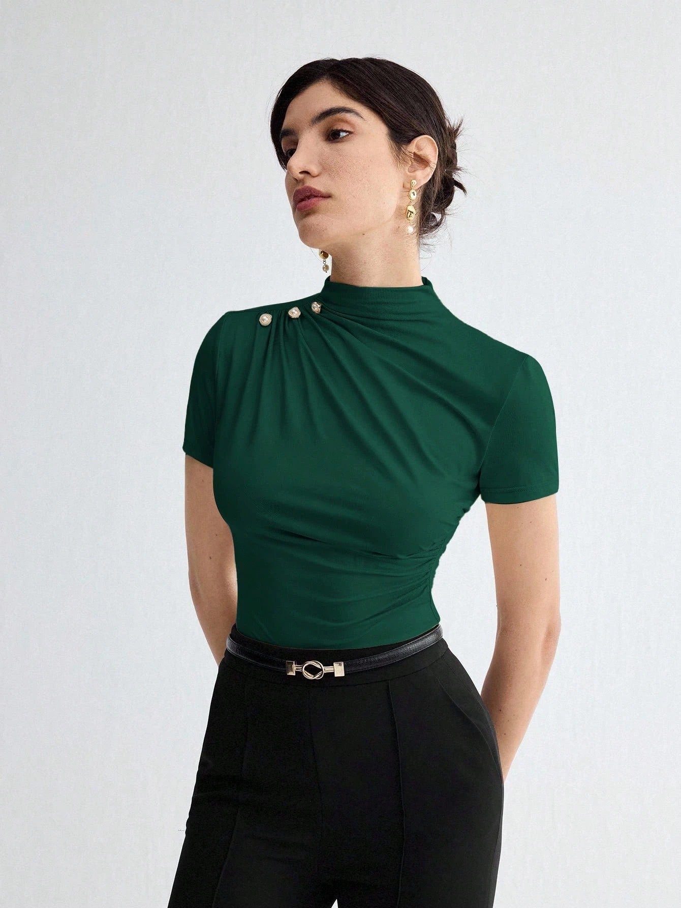 Pleated Elegant Short Sleeve Top