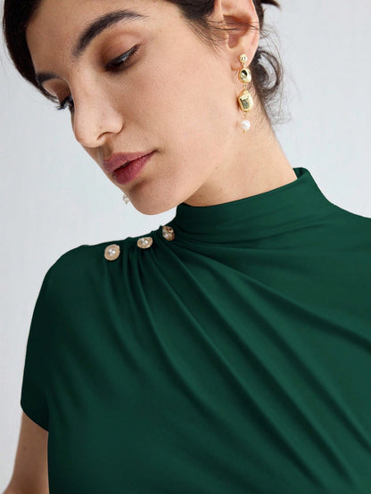 Pleated Elegant Short Sleeve Top