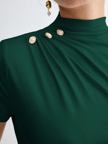 Pleated Elegant Short Sleeve Top