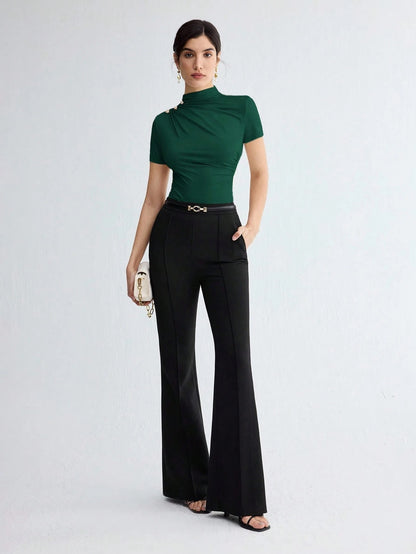 Pleated Elegant Short Sleeve Top