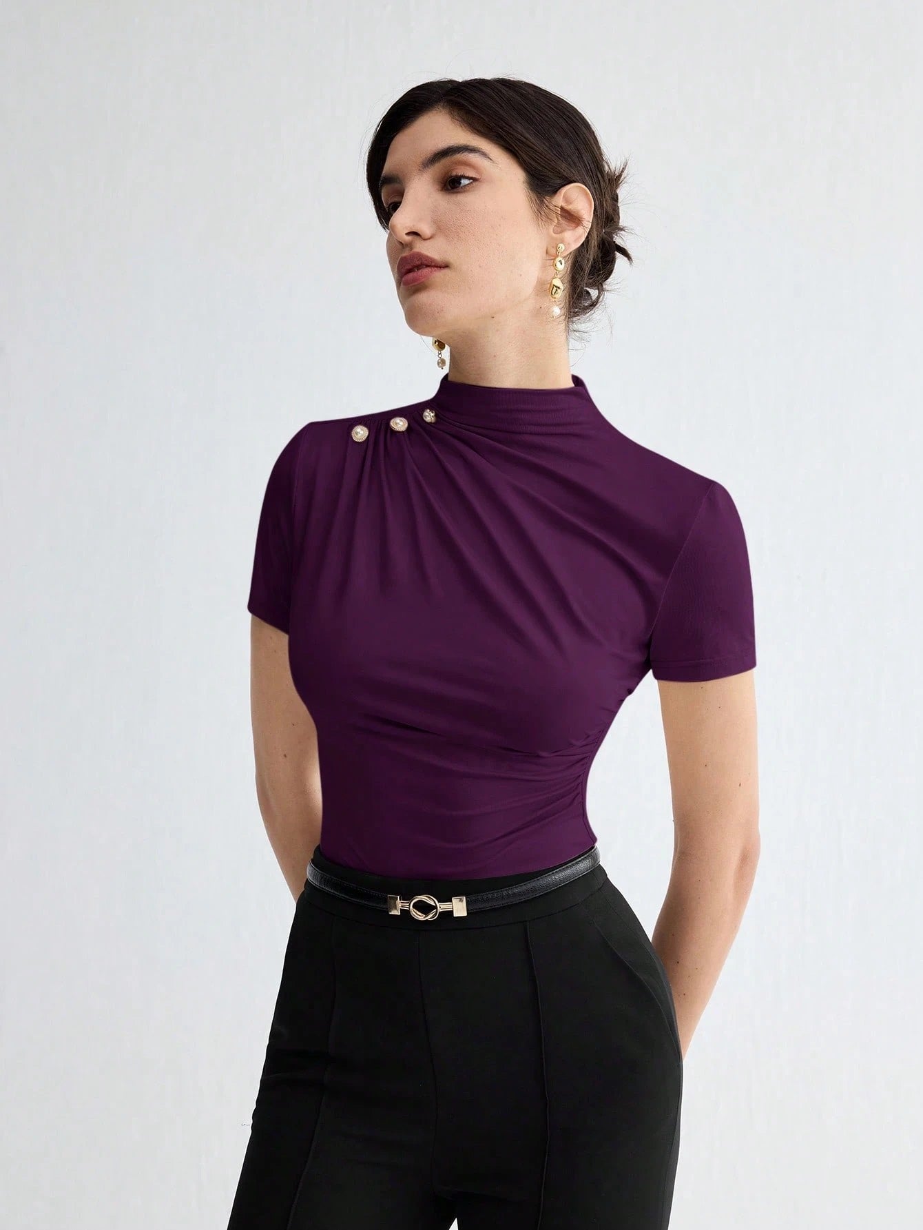 Pleated Elegant Short Sleeve Top
