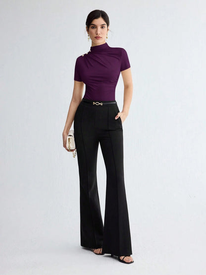 Pleated Elegant Short Sleeve Top