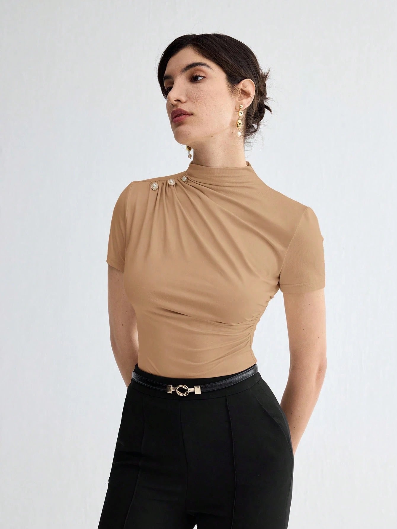 Pleated Elegant Short Sleeve Top