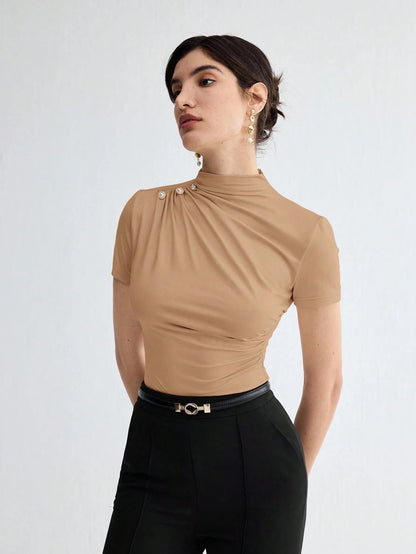 Pleated Elegant Short Sleeve Top