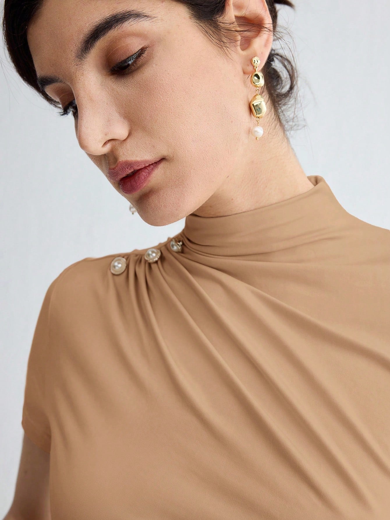 Pleated Elegant Short Sleeve Top