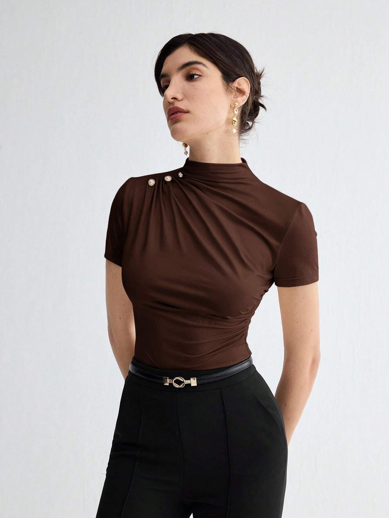 Pleated Elegant Short Sleeve Top