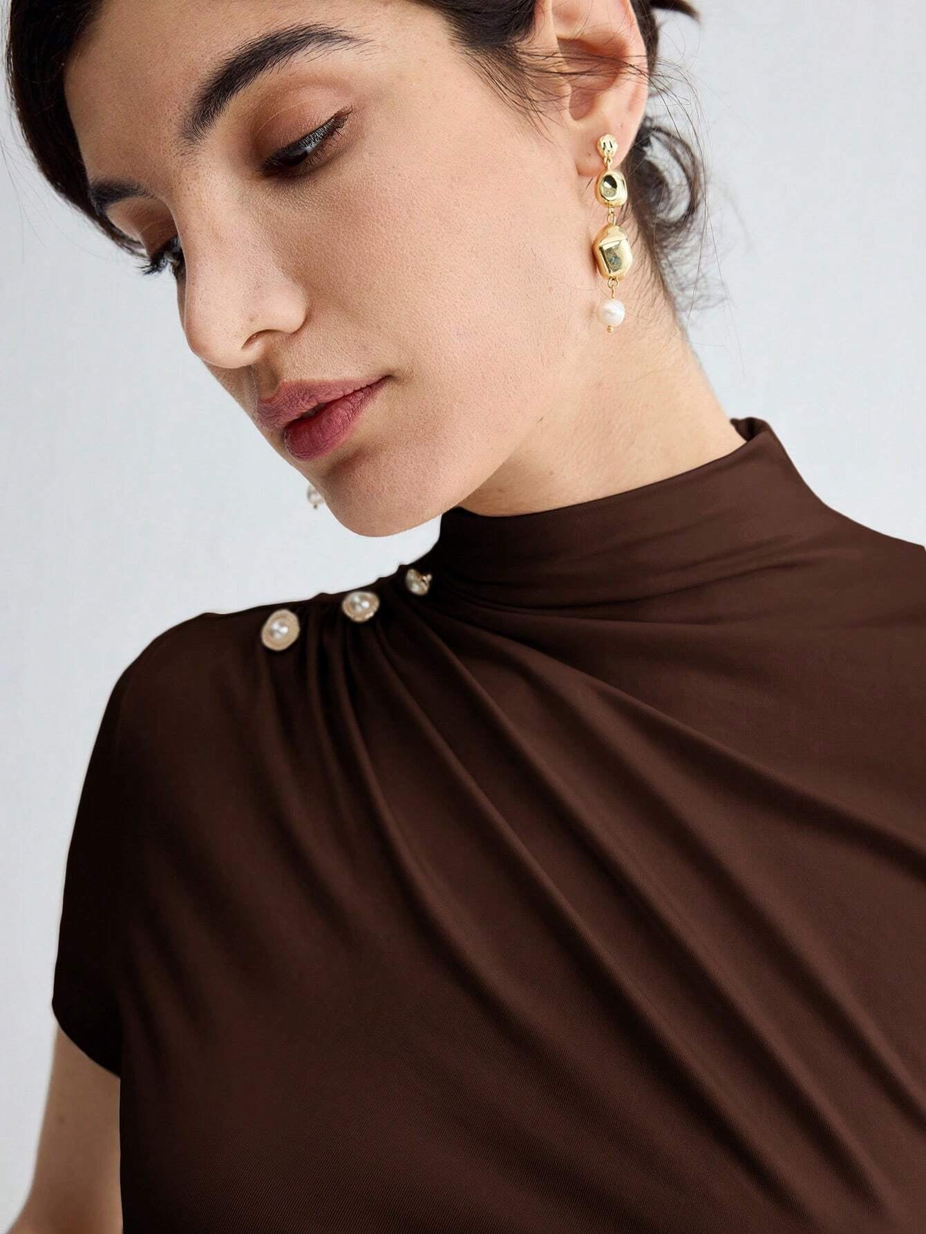 Pleated Elegant Short Sleeve Top