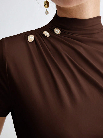 Pleated Elegant Short Sleeve Top