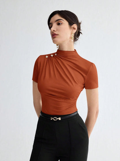 Pleated Elegant Short Sleeve Top