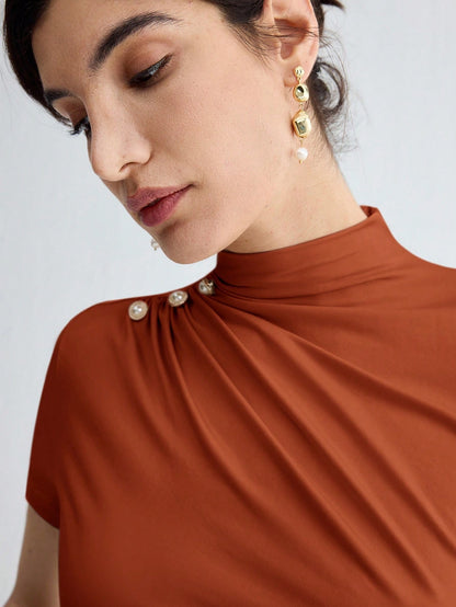 Pleated Elegant Short Sleeve Top