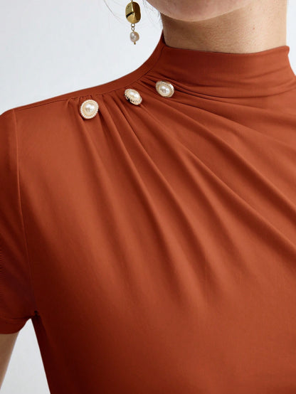 Pleated Elegant Short Sleeve Top