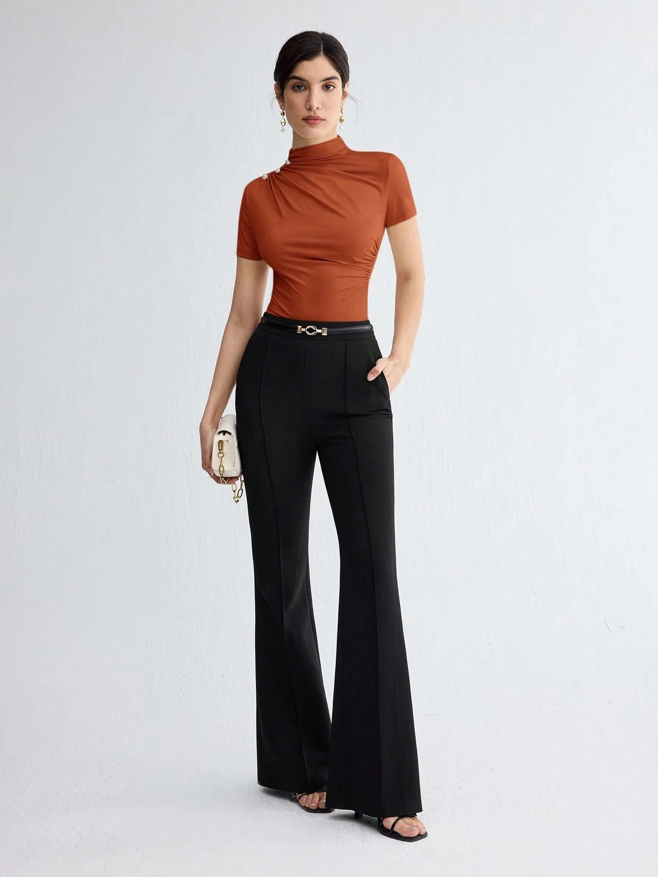 Pleated Elegant Short Sleeve Top