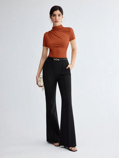 Pleated Elegant Short Sleeve Top