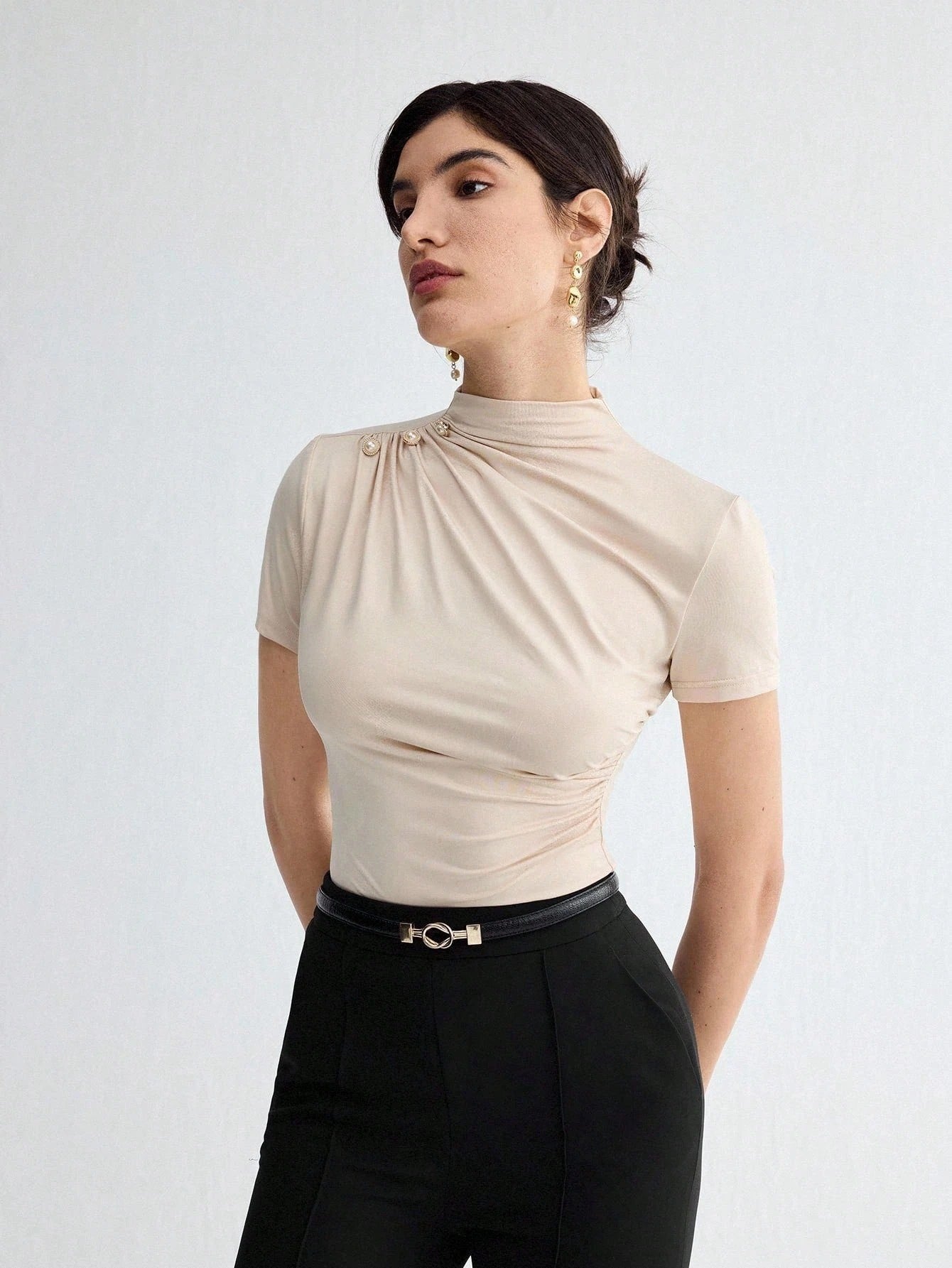 Pleated Elegant Short Sleeve Top