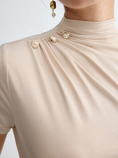 Pleated Elegant Short Sleeve Top