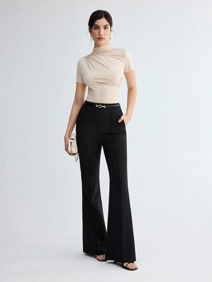 Pleated Elegant Short Sleeve Top