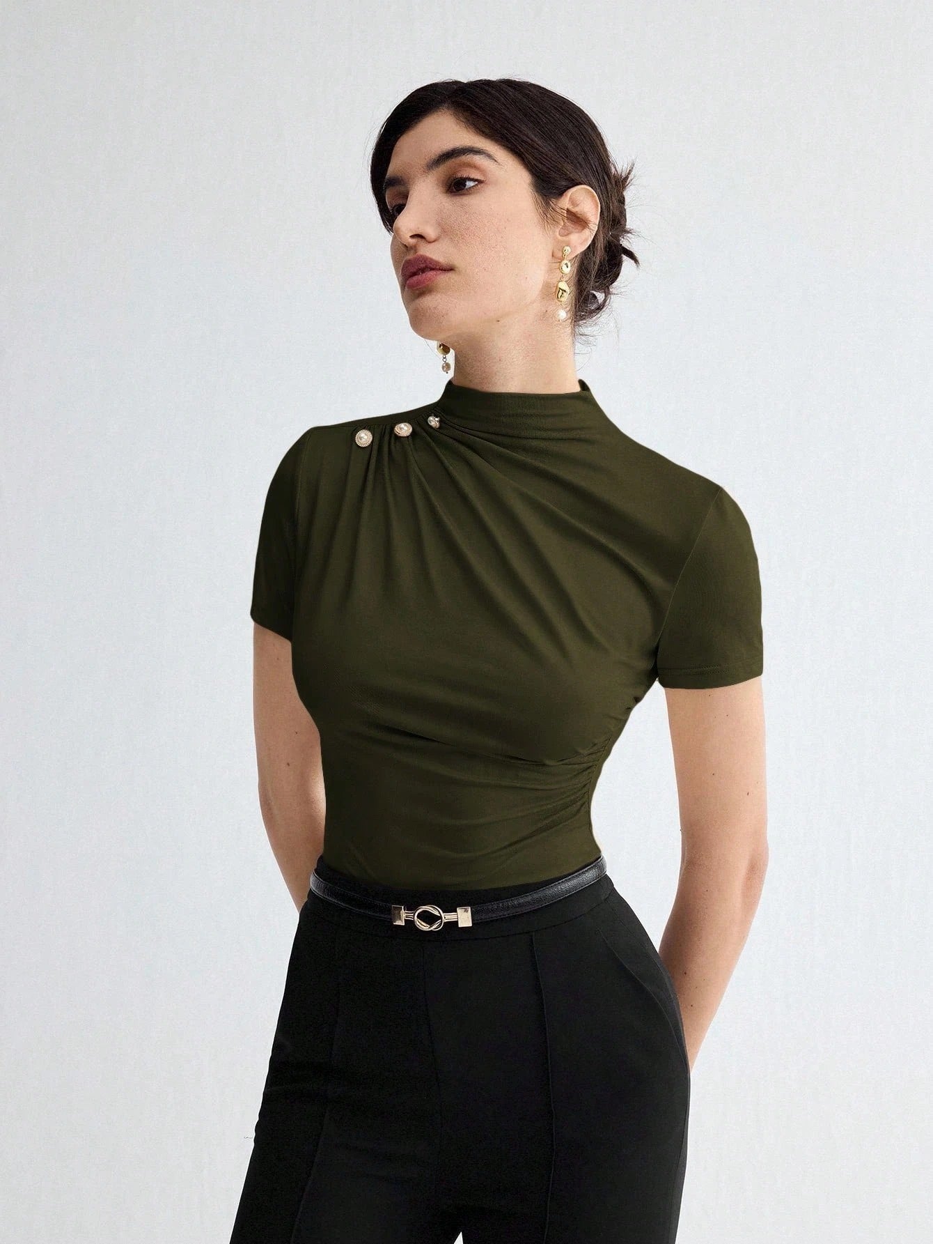 Pleated Elegant Short Sleeve Top