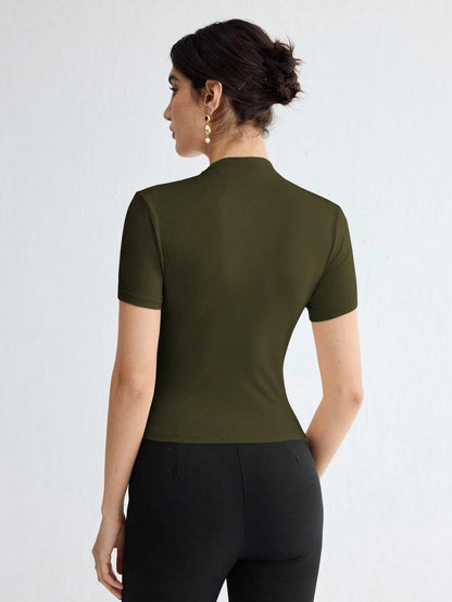 Pleated Elegant Short Sleeve Top