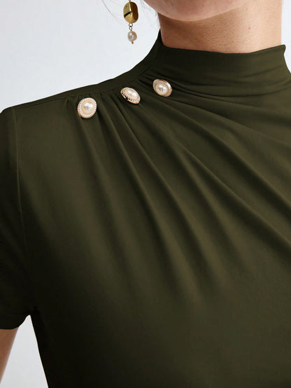 Pleated Elegant Short Sleeve Top