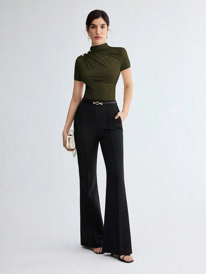 Pleated Elegant Short Sleeve Top