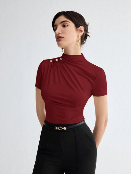 Pleated Elegant Short Sleeve Top