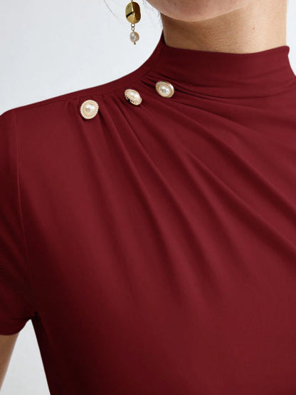 Pleated Elegant Short Sleeve Top