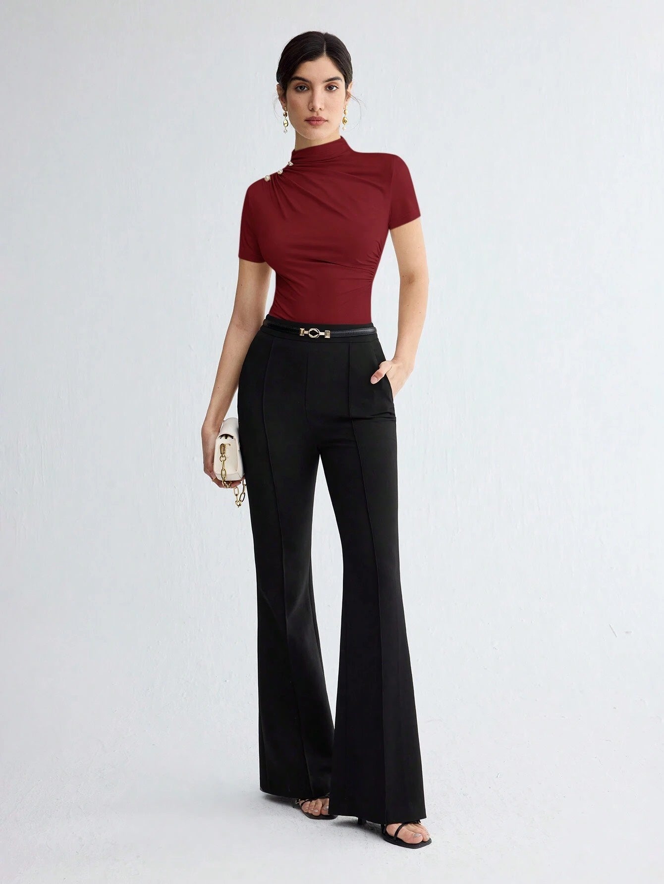 Pleated Elegant Short Sleeve Top