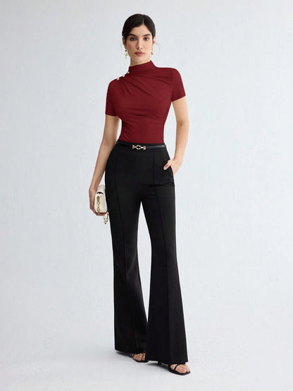 Pleated Elegant Short Sleeve Top
