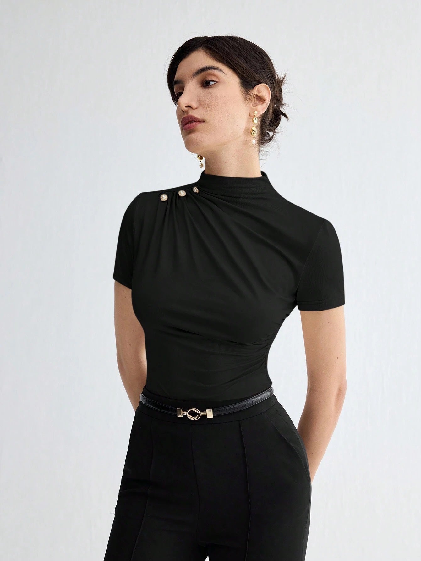 Pleated Elegant Short Sleeve Top